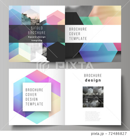 Vector layout of two covers templates with abstract shapes and colors for square design bifold brochure, flyer, magazine, cover design, book design, brochure cover. Vector layout of two covers templates with abstract shapes and colors for square design bifold brochure, flyer, magazine, cover design, book design, brochure cover. 72486827