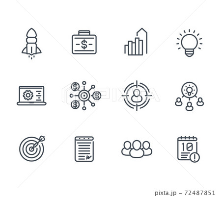 startup line icons, product launch, funding 72487851