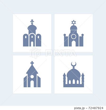 religion buildings icons isolated over white 72487924