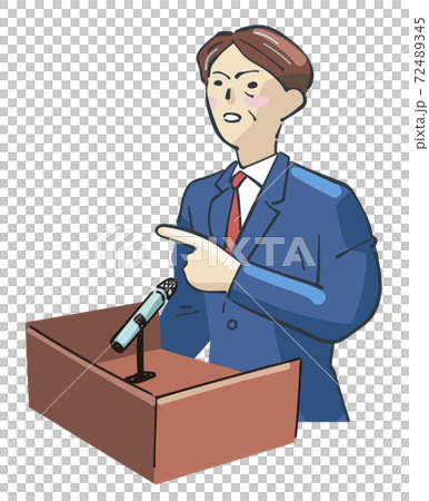 マイクを使い説明するビジネスマン イラストのイラスト素材
