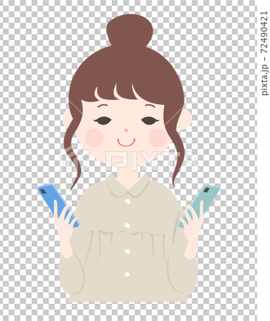 A young woman holding a smartphone in both hands, upper body [no main line] 72490421