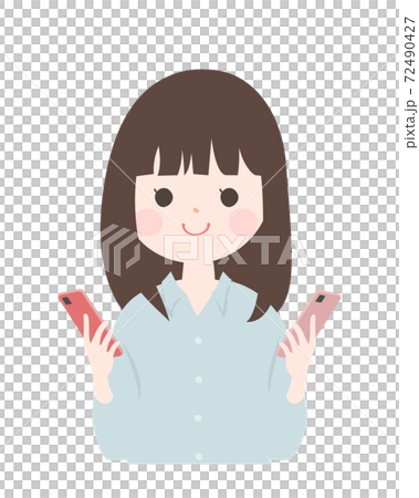 一名年輕女子雙手捧著智能手機，上身[無主線] 72490427