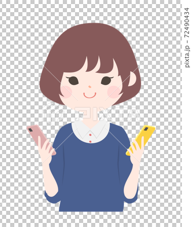 一名年輕女子雙手捧著智能手機，上身[無主線] 72490434