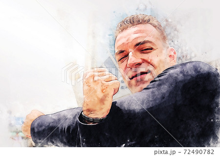Abstract colorful happiness sport man smile portrait on watercolor illustration painting background. Abstract colorful happiness sport man smile portrait on watercolor illustration painting background. 72490782