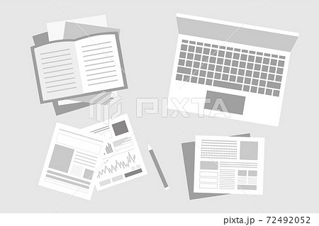デスク リモートワーク PC モバイル 書類 勉強 オフィス ベクター AI 素材 デザイン 72492052