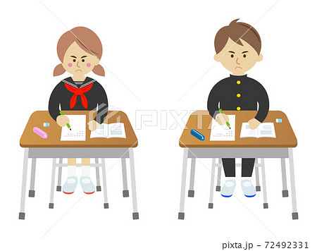 試験勉強を必死に頑張る学生のイラストイメージ 72492331