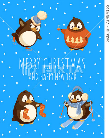 Merry Christmas and Happy New Year Penguins Card 72494165