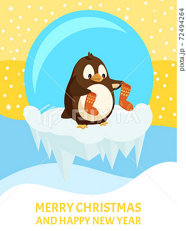 Penguin and Knitted Socks, Christmas Greeting Card 72494264