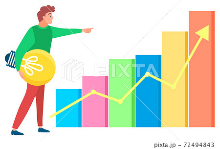Man Standing near Statistics Chart and Looking UP 72494843