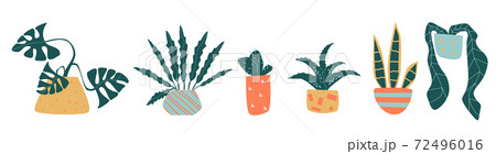 Set of funny vector houseplant in line 72496016