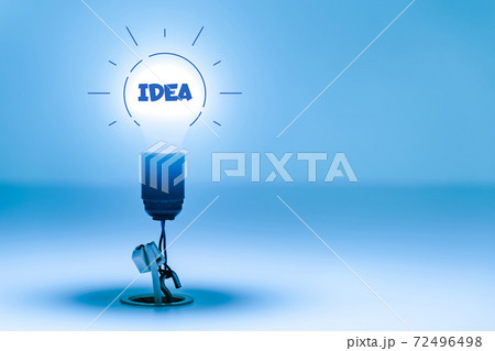 Burning lightbulb with Idea lettering on it Burning lightbulb with Idea lettering on it 72496498