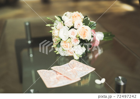 Beautiful wedding bouquet with different flowers, roses 72497242