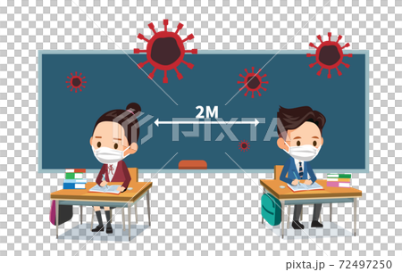 學生在教室裡學習時要戴口罩,以防感染 學生在教室裡學習時要戴口罩,以防感染 72497250