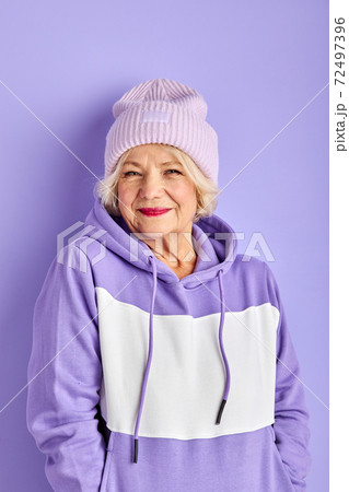 cool modern elderly woman in pullover cool modern elderly woman in pullover 72497396