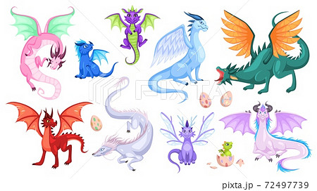 Fairy Dragons Fantasy Colorful Creatures Stock Illustration