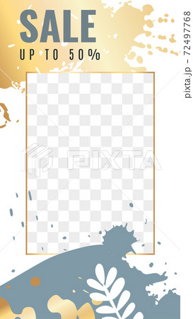 Trendy editable media stories. Frame with transparent layer and gold texture, golden and gray abstract shapes with copy space, personal blog template, sale poster vector illustration 72497768