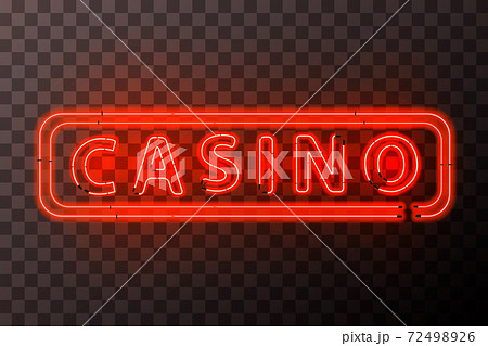 Bright red neon casino sign with rectangle frame on transparent 72498926