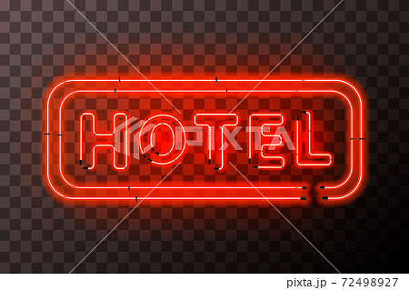 Bright red neon hotel sign board with rectangle frame on transparent 72498927