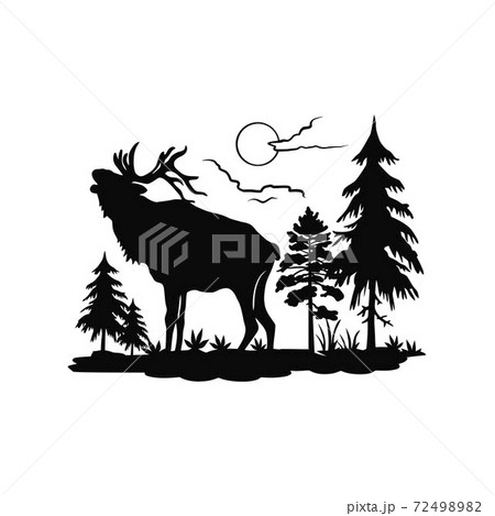 Deer, Male, Horned - forest landscape, Wildlife Stencils - forest Silhouettes, Wildlife clipart, vector, vinyl shirt design. 72498982