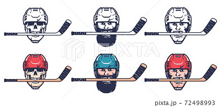 Hockey Player Head With Stick Skull In Hockey のイラスト素材