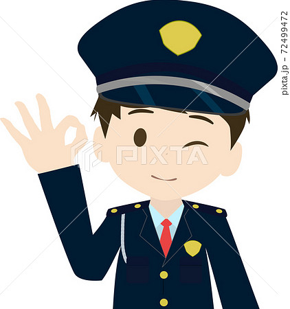 Okサインをする可愛い警備員の上半身イラストのイラスト素材
