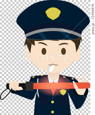 止まれのポーズをする可愛い警備員の上半身イラストのイラスト素材