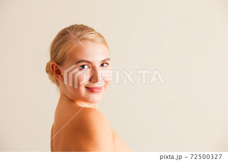 Natural perfection concept. Woman with perfect complexion on white Natural perfection concept. Woman with perfect complexion on white 72500327
