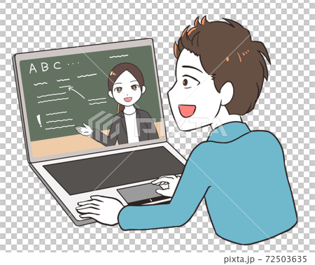 Male and female teachers taking online classes - Stock Illustration ...
