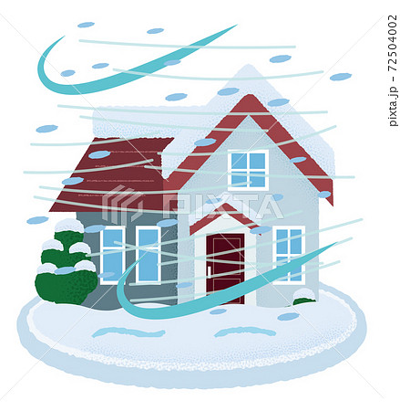 吹雪の被害を受ける住宅のベクターイラスト 72504002