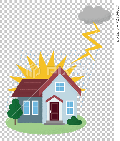 Vector illustration of houses suffering from lightning strike 72504017
