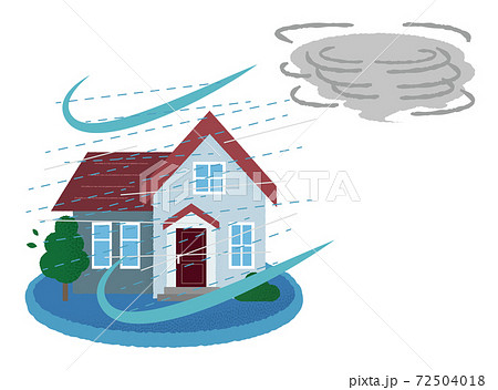 台風の被害に遭う住宅のベクターイラスト 台風の被害に遭う住宅のベクターイラスト 72504018