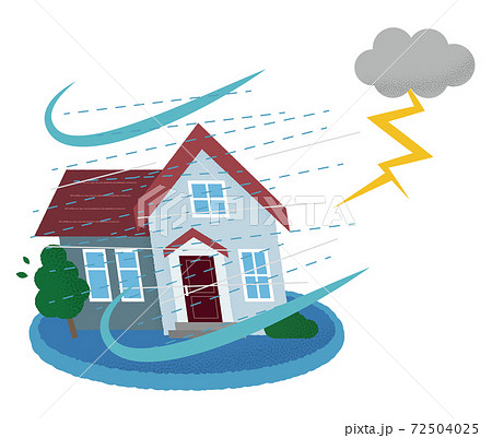 雷雨の被害に遭う住宅のベクターイラスト 雷雨の被害に遭う住宅のベクターイラスト 72504025