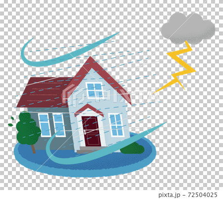 雷雨の被害に遭う住宅のベクターイラスト 雷雨の被害に遭う住宅のベクターイラスト 72504025