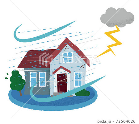 雷雨の被害に遭う住宅のベクターイラスト 72504026