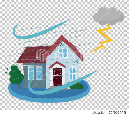 雷雨の被害に遭う住宅のベクターイラスト 72504026
