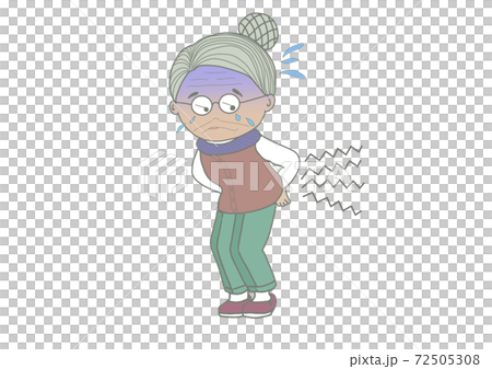 Color illustration of an elderly person whose face turns pale due to back pain 72505308