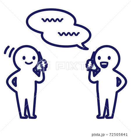 2人で電話で話しているシンプルでデフォルメされたイラストのイラスト素材