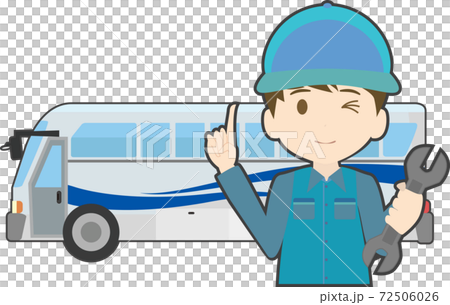Illustration of a mechanic pointing at the bus - Stock Illustration ...