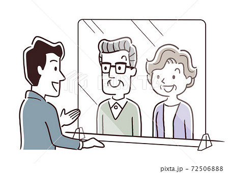 ベクターイラスト素材：コロナ対策、パーテーション、窓口、接客、受付、マスク、対応 72506888