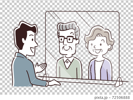 ベクターイラスト素材：コロナ対策、パーテーション、窓口、接客、受付、マスク、対応 72506888