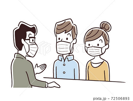 ベクターイラスト素材:マスクを装着した夫婦、窓口、接客、受付、対応 ベクターイラスト素材:マスクを装着した夫婦、窓口、接客、受付、対応 72506893