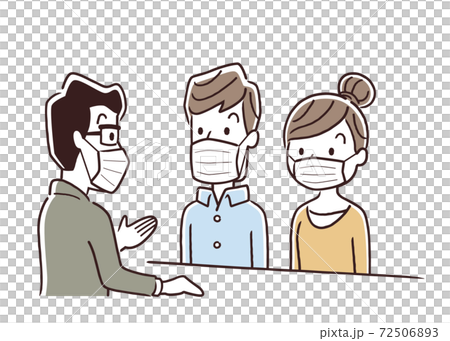 ベクターイラスト素材:マスクを装着した夫婦、窓口、接客、受付、対応 ベクターイラスト素材:マスクを装着した夫婦、窓口、接客、受付、対応 72506893