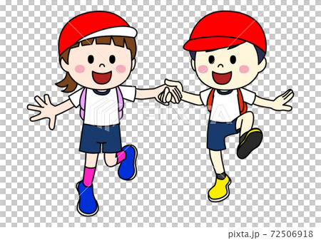 遠足を楽しむ子供達のイラストのイラスト素材