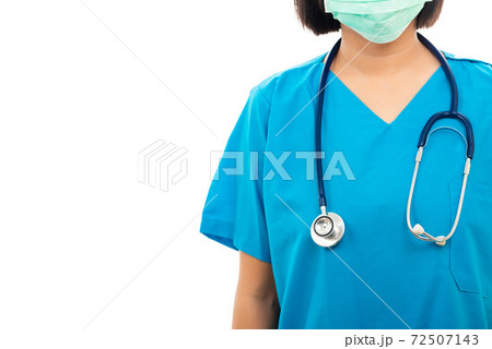 female nurse standing with stethoscope female nurse standing with stethoscope 72507143