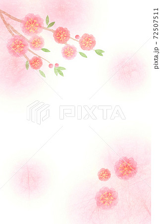 和紙水彩風早春の花のポストカードタテのイラスト素材
