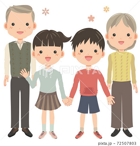 祖父母と孫のイラスト素材