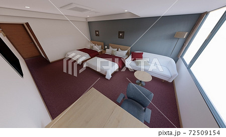 ホテル ダブルベッド 赤ベース 内観パース 背景なし12のイラスト素材