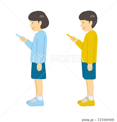 スマホを持つ少女少年イラストのイラスト素材 スマホを持つ少女少年イラストのイラスト素材