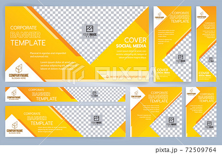 Set of Yellow and Black Web banners templates, Standard sizes with space. Vector illustration 72509764