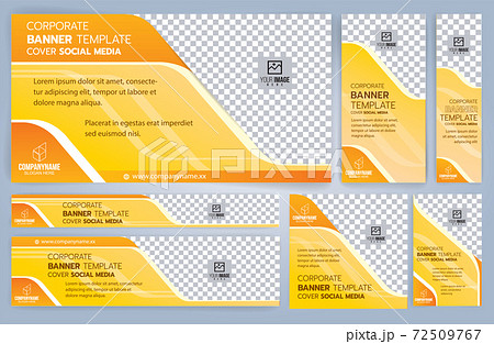 Set of Yellow and Black Web banners templates, Standard sizes with space. Vector illustration 72509767